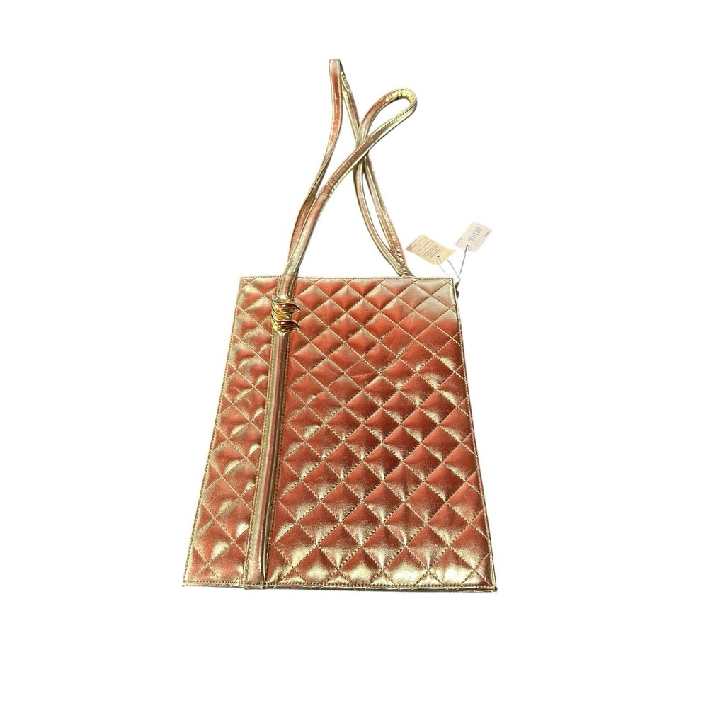 comeco gold shoulder tote bag purse vintage metallic quilted